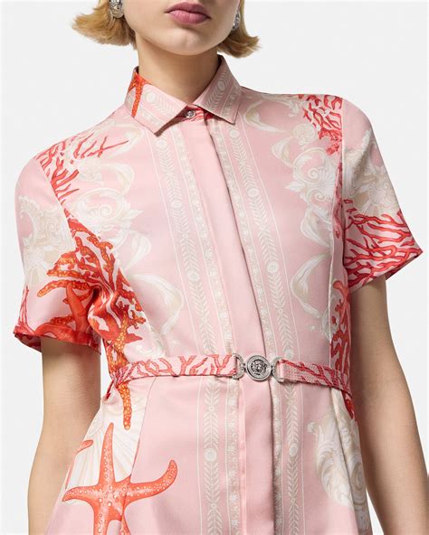 Barocco Sea Silk Shirt Dress Pink,Print .